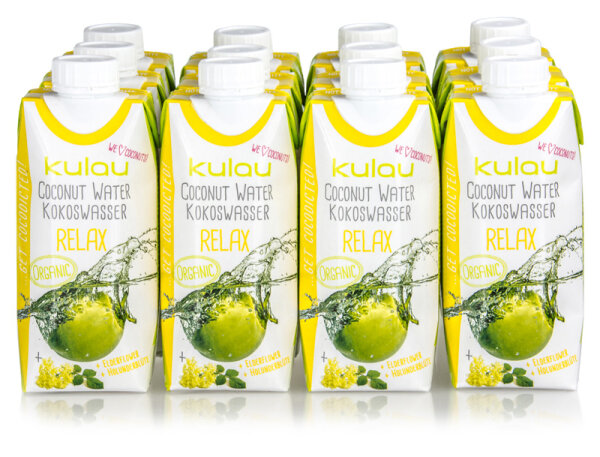12x KULAU Organic Coconut Water RELAX 330 ml (BBD 12.02.2019)