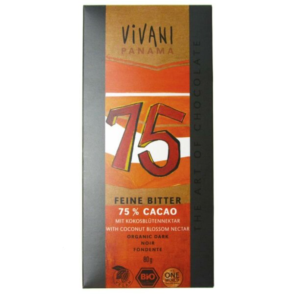 Vivani Bio-Schokolade 75% Kakao mit Bio-Kokosblütenzucker vegan 80 g