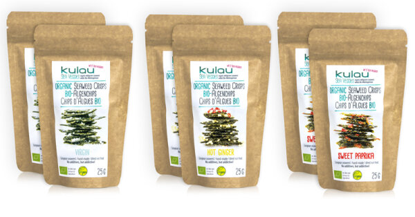 Organic Seaweed Crisps variety pack 3 varieties 6 x 25 g